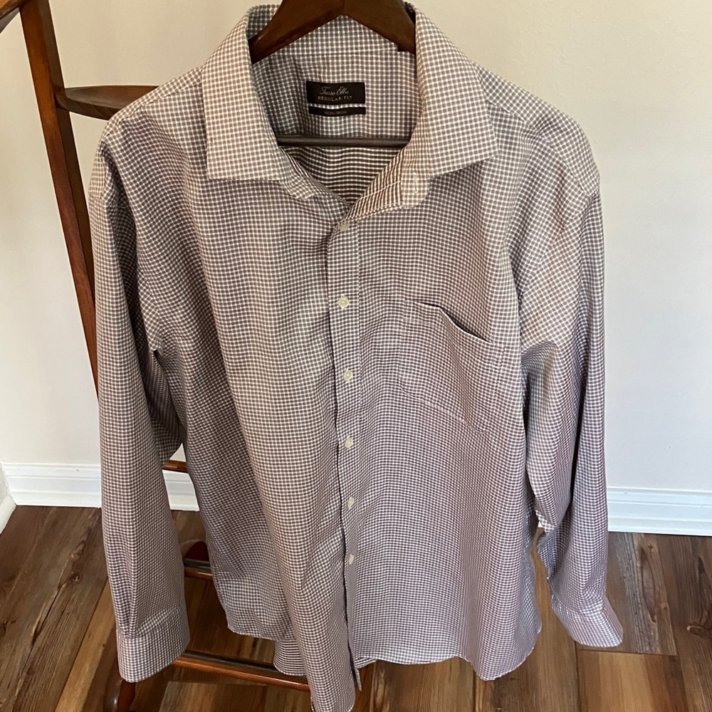 Geoffrey Beene Men's Tan Checkered Dress Shirt